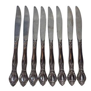 8 West Bend Oneida AFFECTION Silver Plated Floral Dinner Butter Knives 9 "